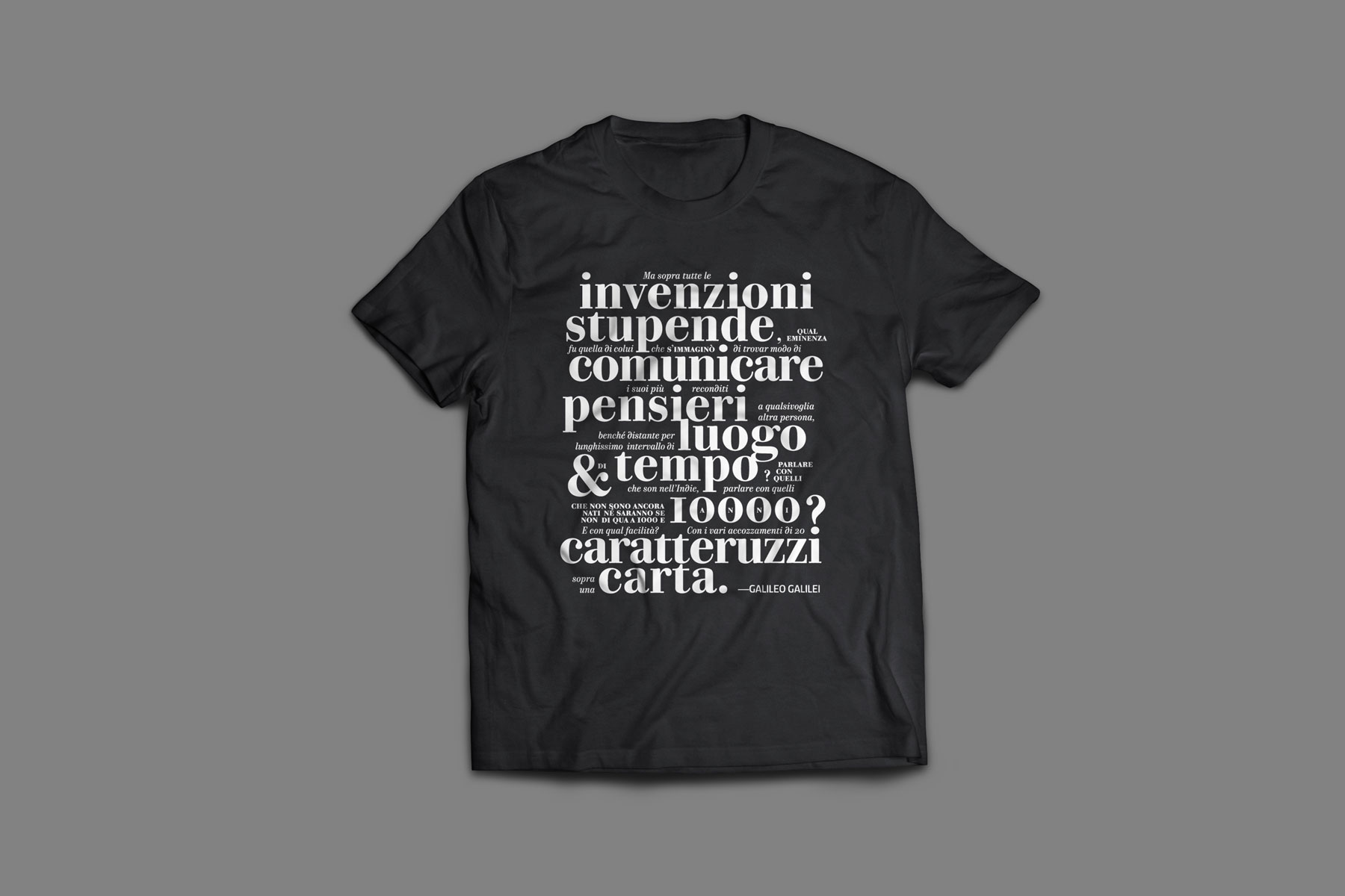La t-shirt tipografica Caratteruzzi